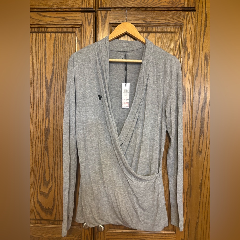 Gray Long Sleeve yoga sport Wrap Top small